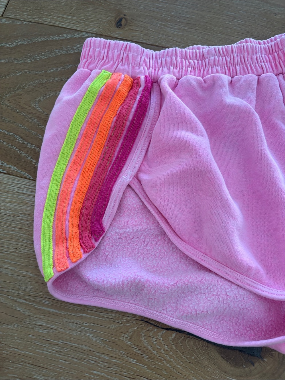 Aviator Nation neon Pink Athletic Shorts with Rainbow Side Stripes - Picture 7 of 7